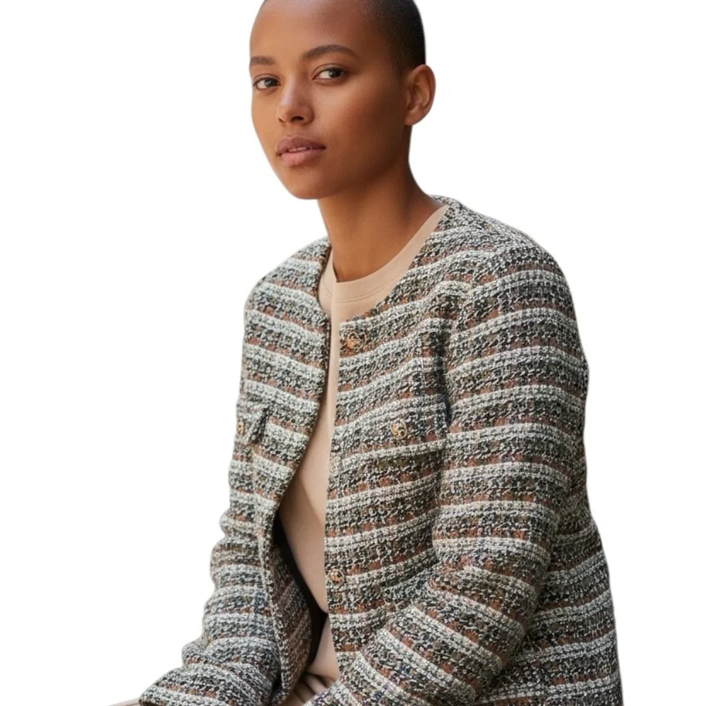 Truth by Republic Women's 12 Tweed Button Up Lined Preppy Workwear Blazer Jacket
